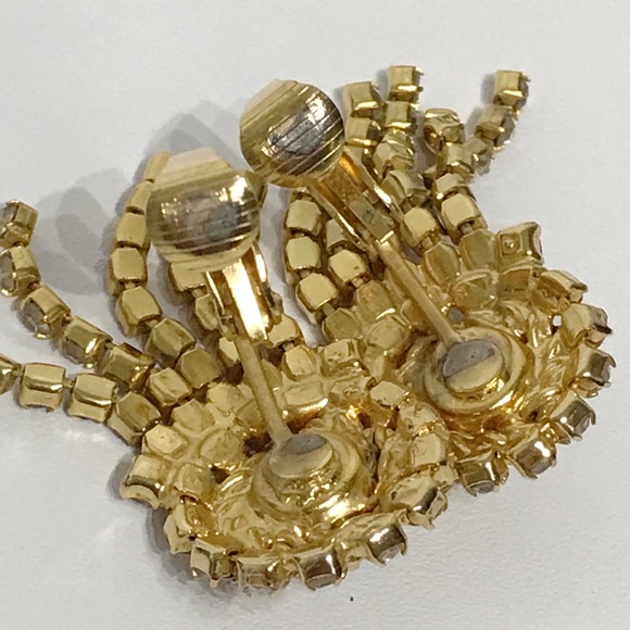 Vintage Best in Show Blue Ribbon Clear Rhinestone Chandelier Clip On Earrings - Picture 10 of 15